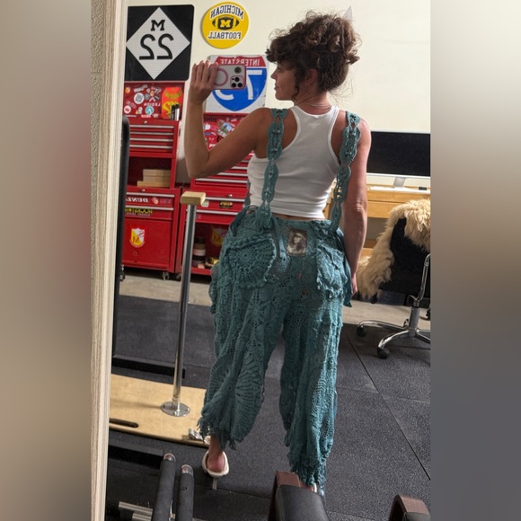 Magnolia Pearl Teal Crochet Silk Ribbon Patchwork Overalls ⭐️Please Read - Picture 3 of 16